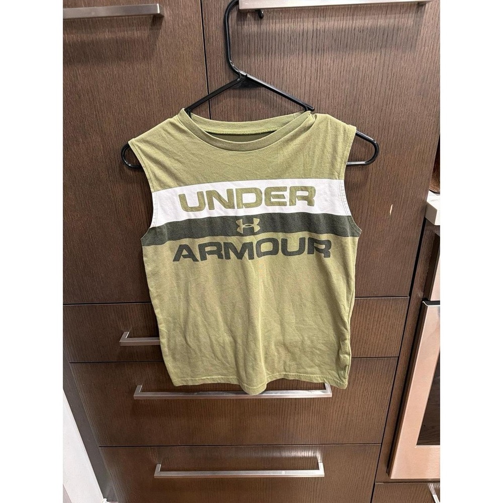 Under Armour tank top white and darker green graphic boys large